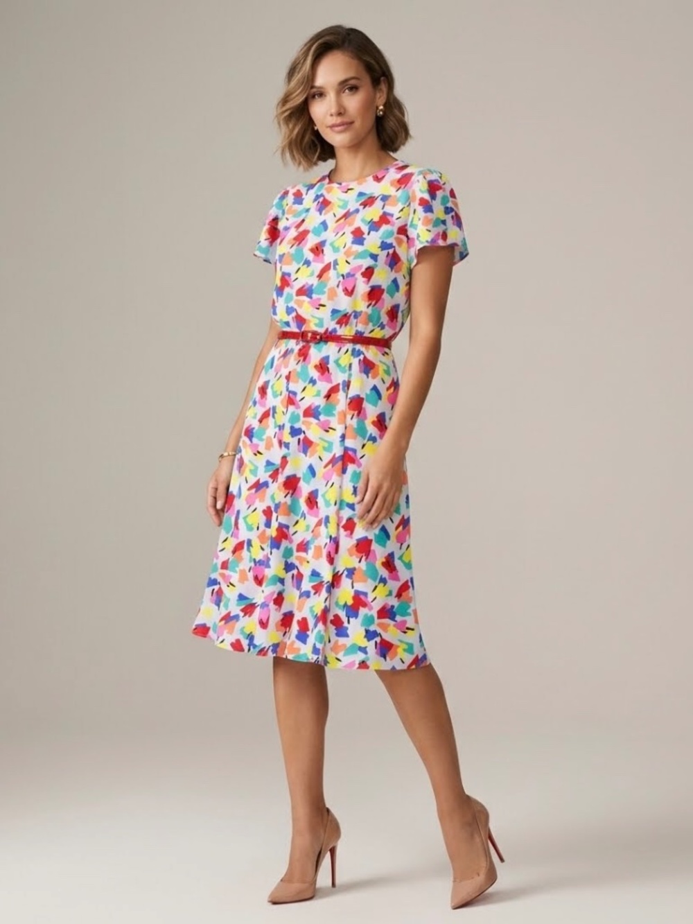 Vintage 80s Murray Meisner Pop Art Geometric Dress Size 8 Made in USA Abstract